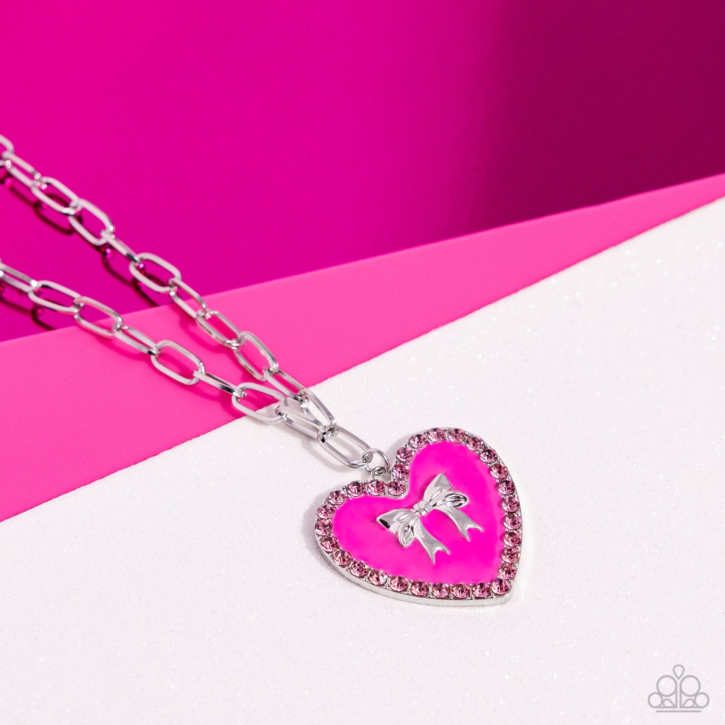 Romantic Gesture - Pink Rhinestones/Pink Heart Pendant Paparazzi Necklace & matching earrings