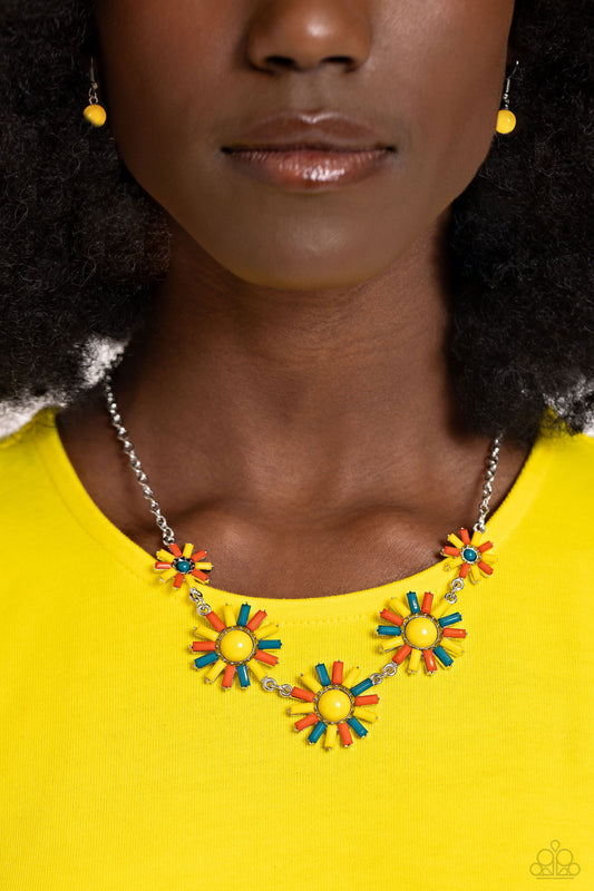 SUN and Fancy Free - Yellow, Blue, Orange Beaded Sunburst Paparazzi Necklace & matching earrings