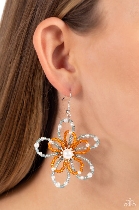 PEARL Crush - Orange/Blue Beads & White Pearl Flower Paparazzi Earrings