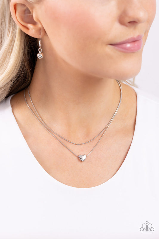 Sweetheart Series - Silver Heart Charm/Silver Snake Chain Paparazzi Necklace & matching earrings
