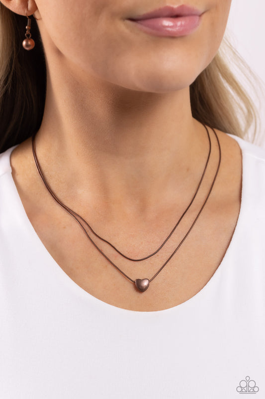 Sweetheart Series - Copper Snake Chain/Heart Charm Paparazzi Necklace & matching earrings