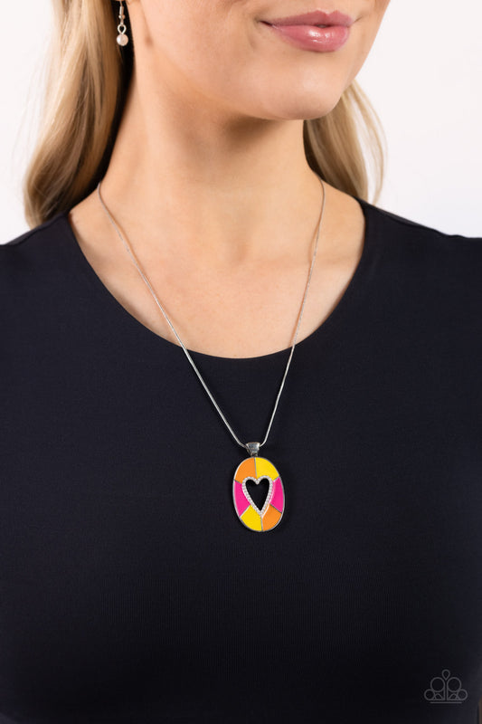Airy Affection - Multi Colored Oval Pendant/Heart Cut-Out Paparazzi Necklace & matching earrings