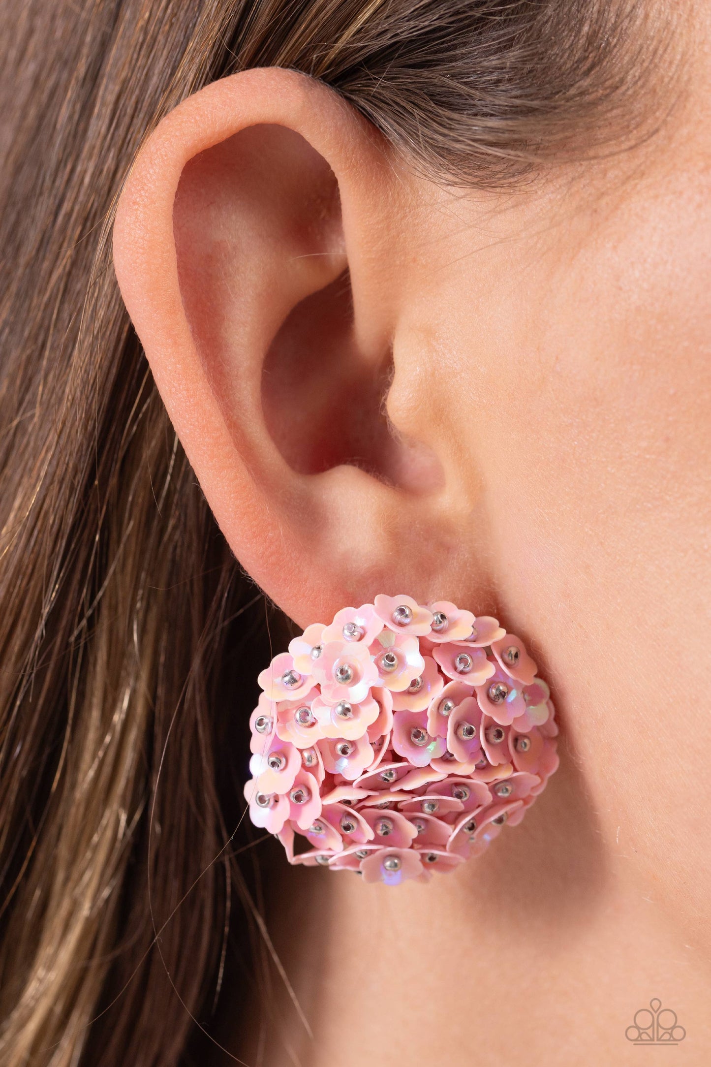 Corsage Character - Pink Iridescent Flower Bouquet-Inspired Paparazzi Earrings