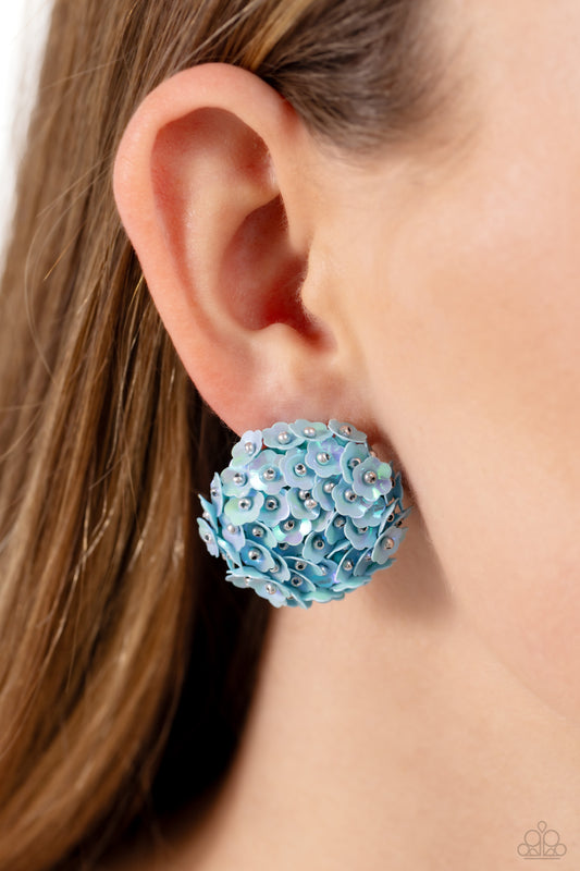 Corsage Character - Blue Iridescent Flower Bouquet-Inspired Paparazzi Earrings