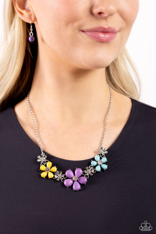 Growing Garland - Purple, Turquoise, Yellow 3-D Flowers Paparazzi Necklace & matching earrings