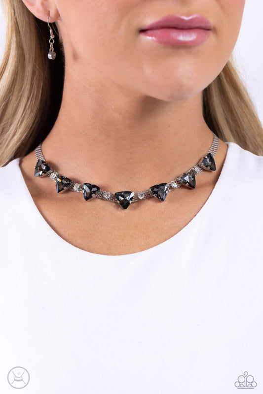 Strands of Sass - Silver Dainty Chains/Smoky Triangular Gems Paparazzi Necklace & matching earrings