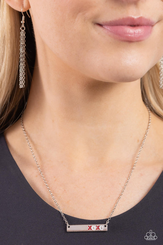 XOXO Season - Red/White "XOXO" Stamped Pendant Paparazzi Necklace & matching earrings