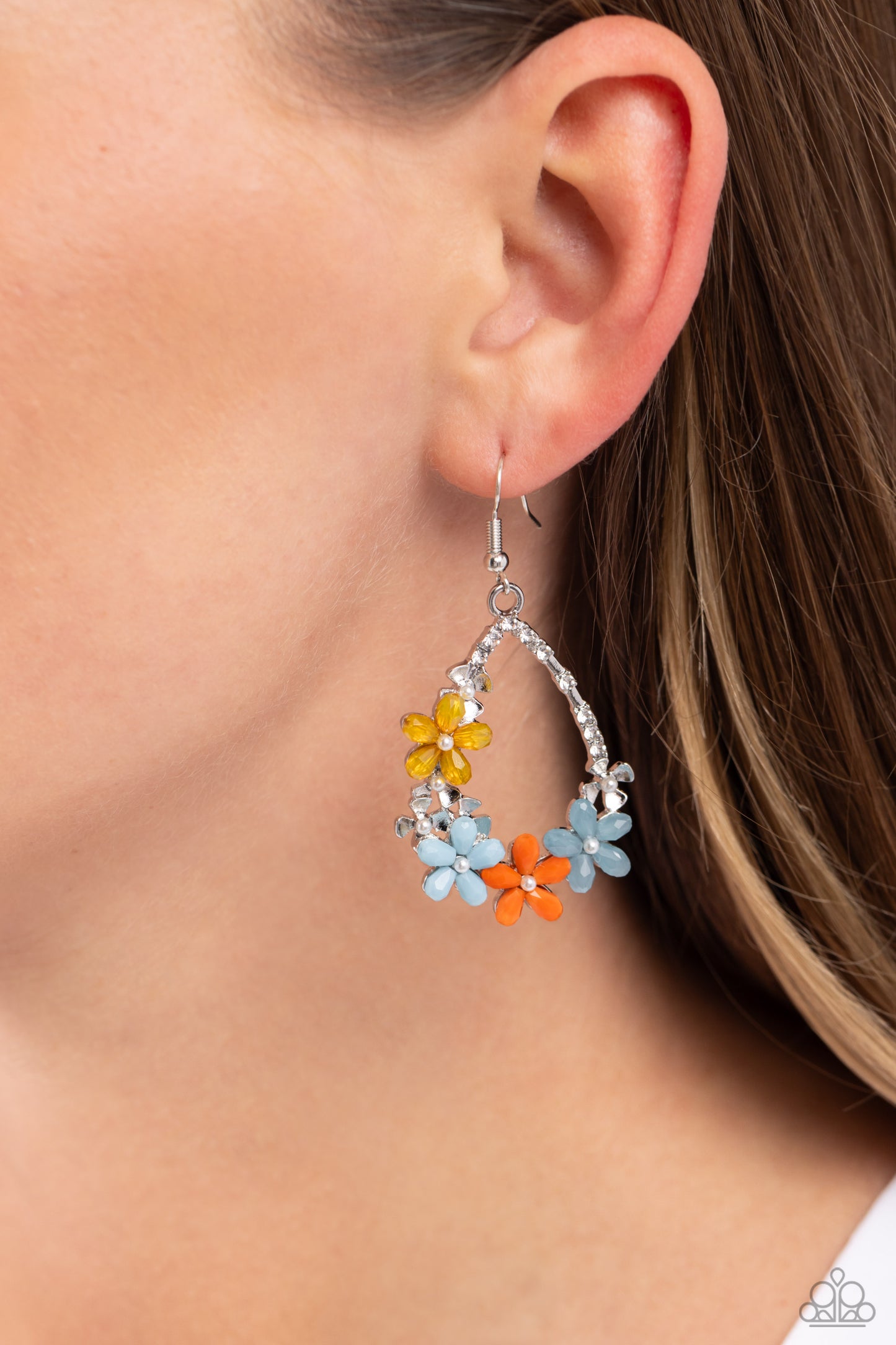 Boisterous Blooms - Multi Colored Flowers/Silver Teardrop Paparazzi Earrings