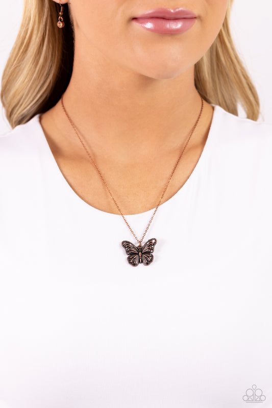 Textured Talent - Copper Rustic Butterfly Pendant Paparazzi Necklace & matching earrings