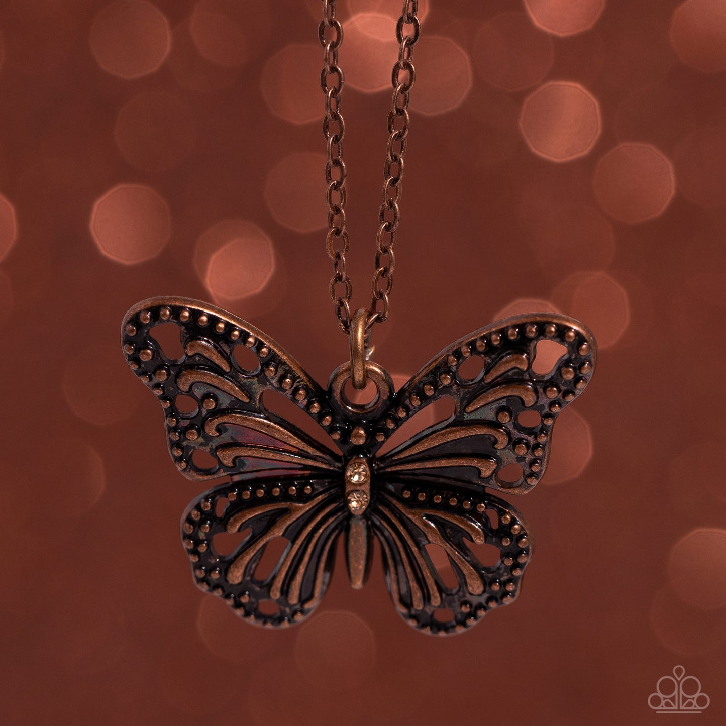 Textured Talent - Copper Rustic Butterfly Pendant Paparazzi Necklace & matching earrings