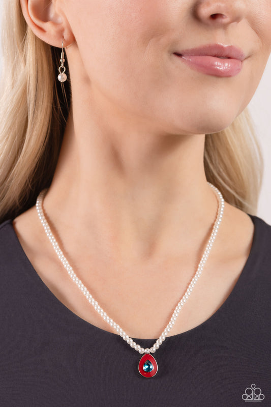 PEARL-demonium - Red/Blue Pendant Paparazzi Necklace & matching earrings