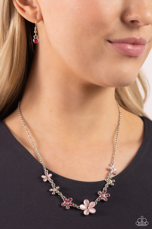Spring Showcase - Pink Cat's Eye Stone Flower Paparazzi Necklace & matching earrings
