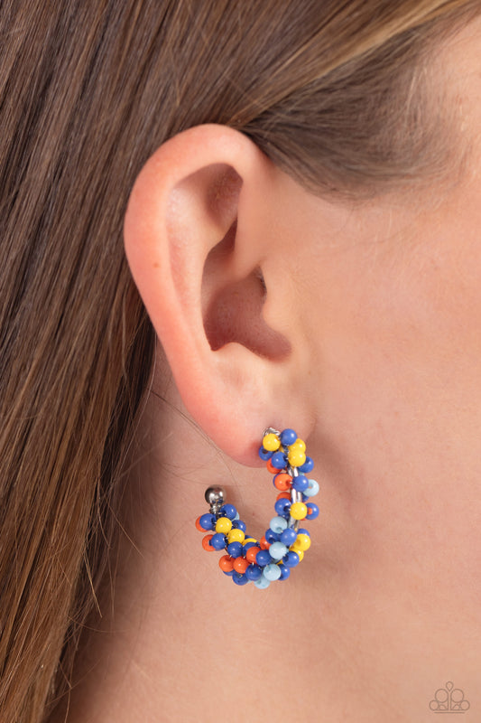 Balloon Backdrop - Blue, Yellow, Light Blue, Orange Seed Bead Paparazzi Hoop Earrings