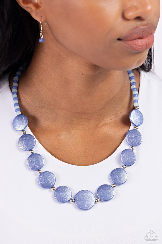 Scratched Showtime - Blue Pearl Discs/Silver Beaded Paparazzi Necklace & matching earrings
