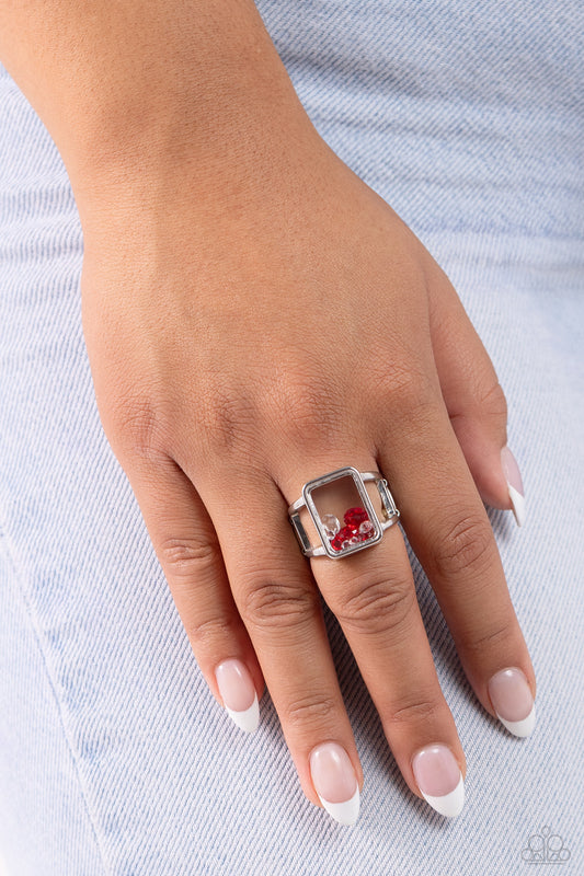 Encased Envy - Red/White Encased Gems & Rhinestones Paparazzi Ring