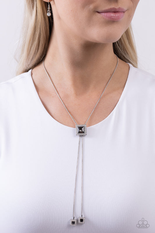 I Solemnly SQUARE - Silver Fitting/Smoky Gem Adjustable Pendant Paparazzi Necklace & matching earrings