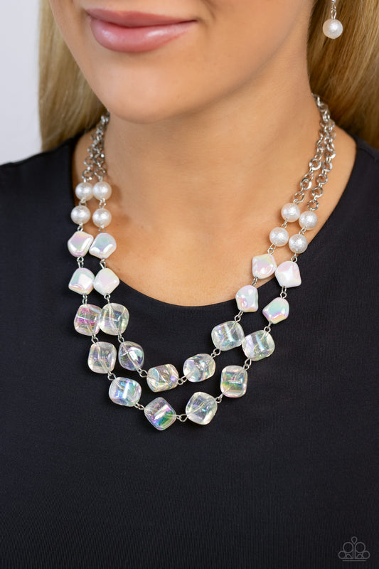 Eclectic Embellishment - White Pearls/Iridescent Beaded Paparazzi Necklace & matching earrings
