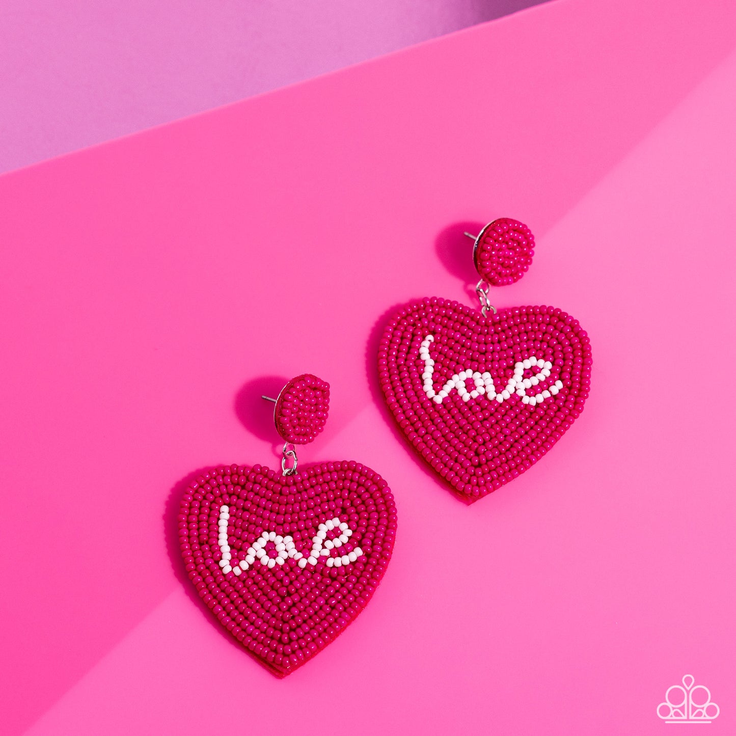 Sweet Seeds - Pink Seed Bead Heart & White Seed Bead "Love" Paparazzi Earrings