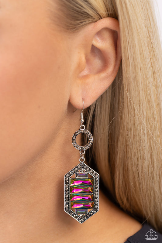 Combustible Craving - Multi Oil Spill Gems/Hematite Rhinestones Paparazzi Earrings