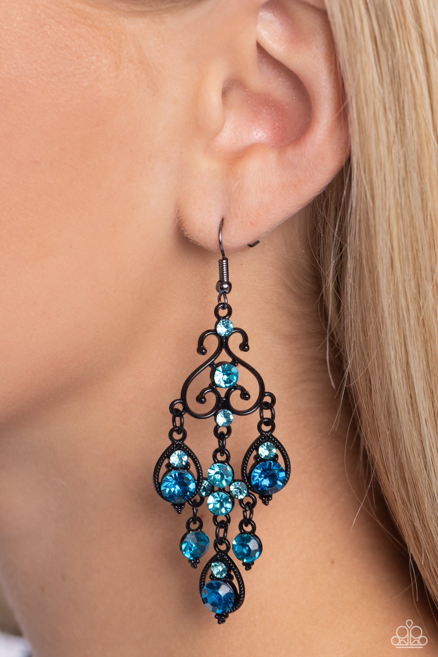 Regal Renovation - Blue Gems & Black Frame Paparazzi Earrings