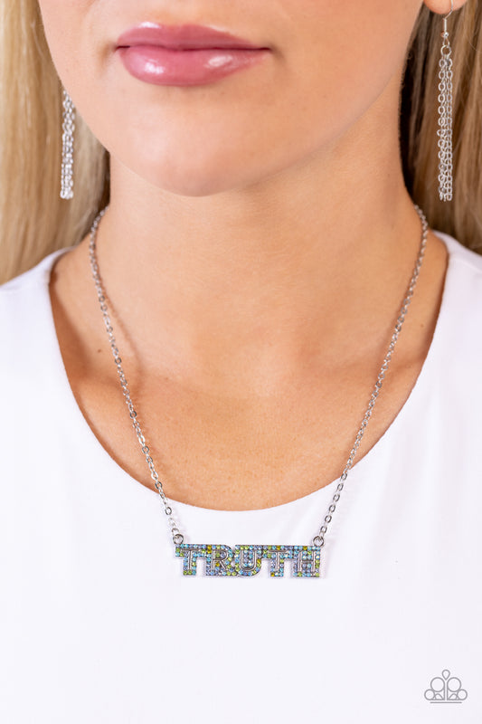 Truth Trinket - Blue/Green/Iridescent Rhinestone Encrusted "TRUTH" Pendant Paparazzi Necklace & matching earrings