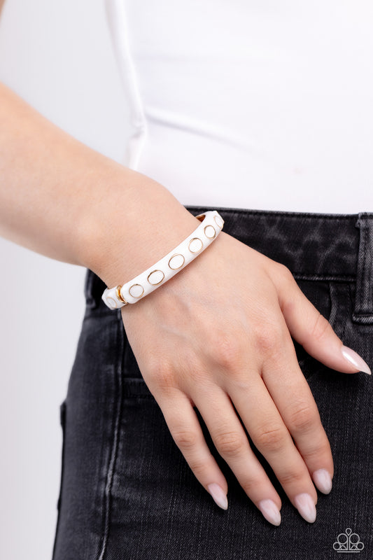 Delightful Diversion - White Scalloped Paparazzi Hinge Bracelet