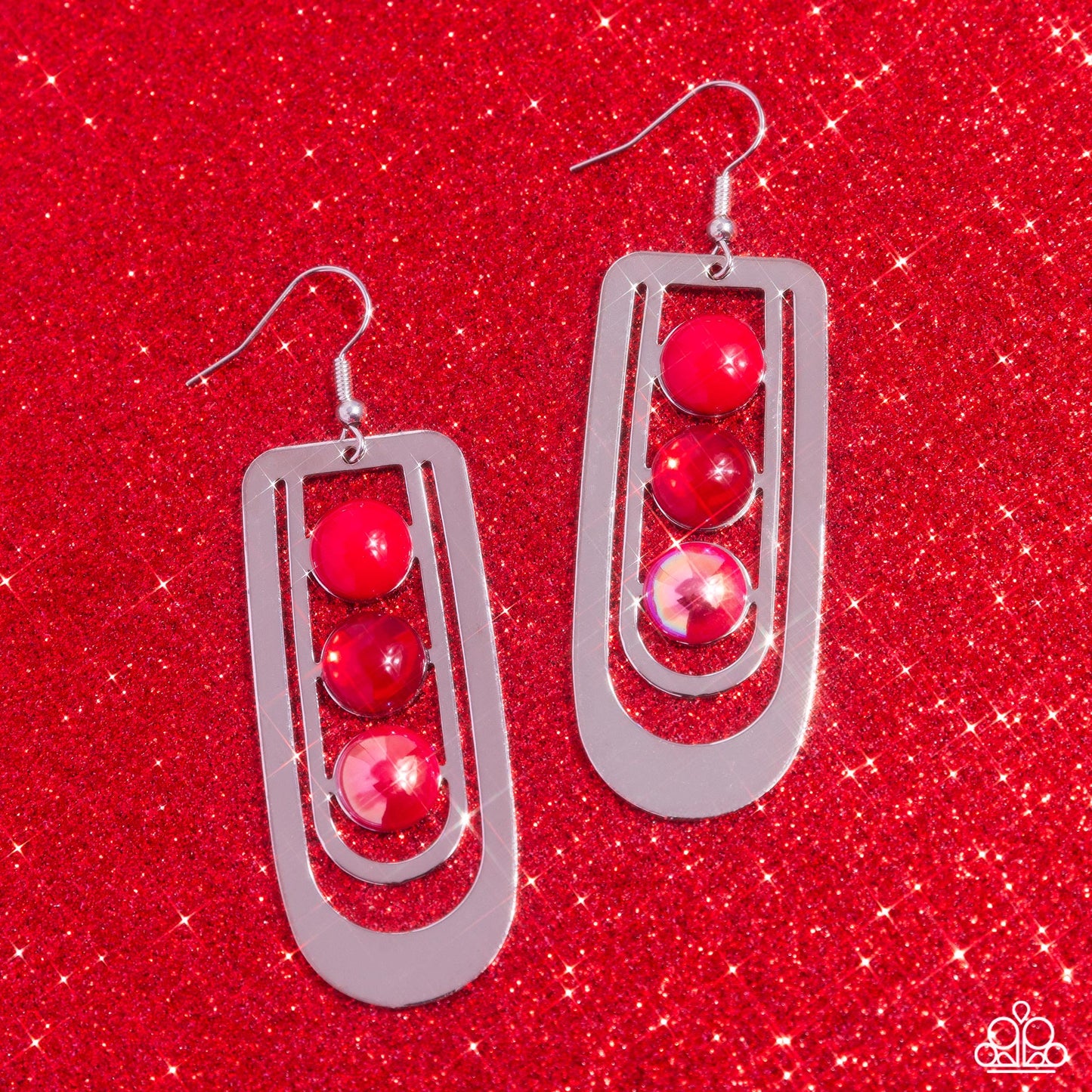 Layered Lure - Red Acrylic, Opal, & UV Beaded Paparazzi Earrings