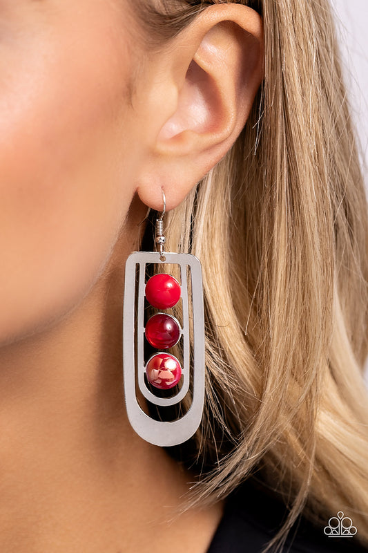 Layered Lure - Red Acrylic, Opal, & UV Beaded Paparazzi Earrings