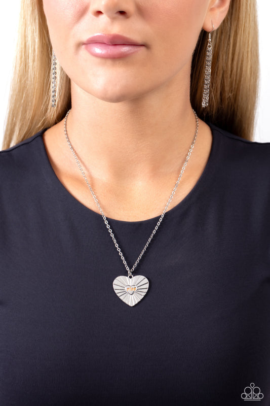 Elevated Embrace - Orange "Rise"/Silver Heart Pendant Paparazzi Necklace & matching earrings