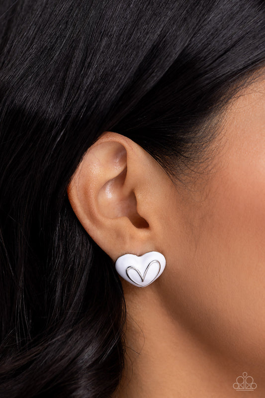 Glimmering Love - White Hearts Paparazzi Post Earrings