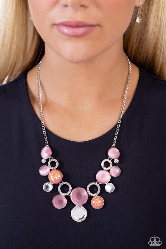 Corporate Color - Pink Cat's Eye Stones/White Rhinestones/White Gems Paparazzi Necklace & matching earrings