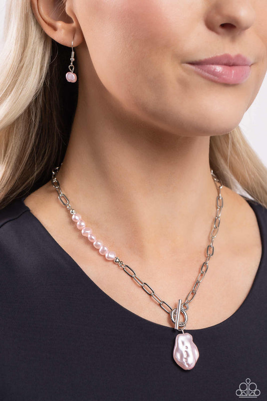 Courting Cosmopolitan - Pink Oversized Baroque Pearl Pendant Paparazzi Toggle Necklace & matching earrings