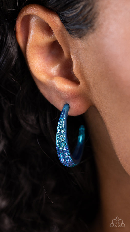 Obsessed with Ombré - Blue Ombre Rhinestone Encrusted Blue Hoop Paparazzi Earrings
