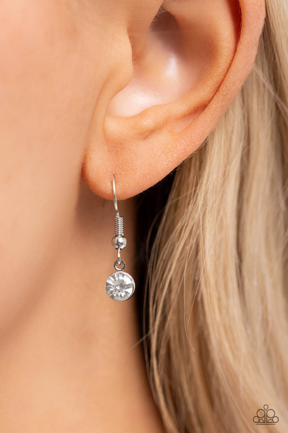 Bump, Set, Shimmer! - White Rhinestone Encrusted Volleyball Pendant Paparazzi Necklace & matching earrings