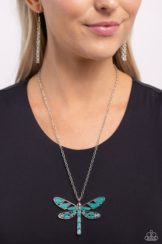 FLYING Low - Green/Teal-Like Stone Oversized Dragonfly Pendant Paparazzi Necklace & matching earrings
