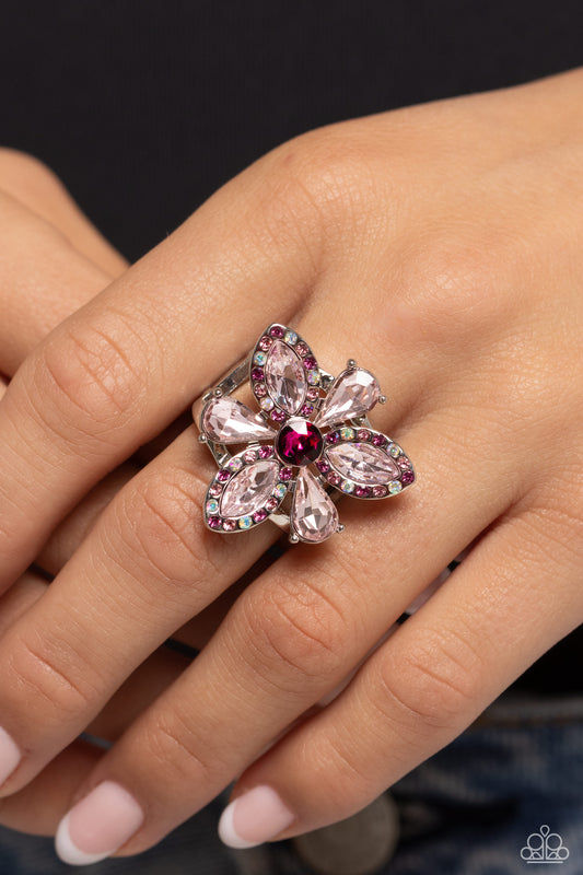Blazing Blooms - Pink Teardrop & Marquise Cut Gem Petals Paparazzi Ring