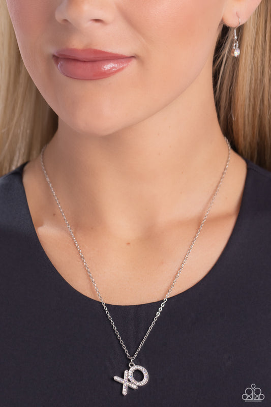 XO Showcase - White/Iridescent XO Encrusted Pendant Paparazzi Necklace & matching earrings
