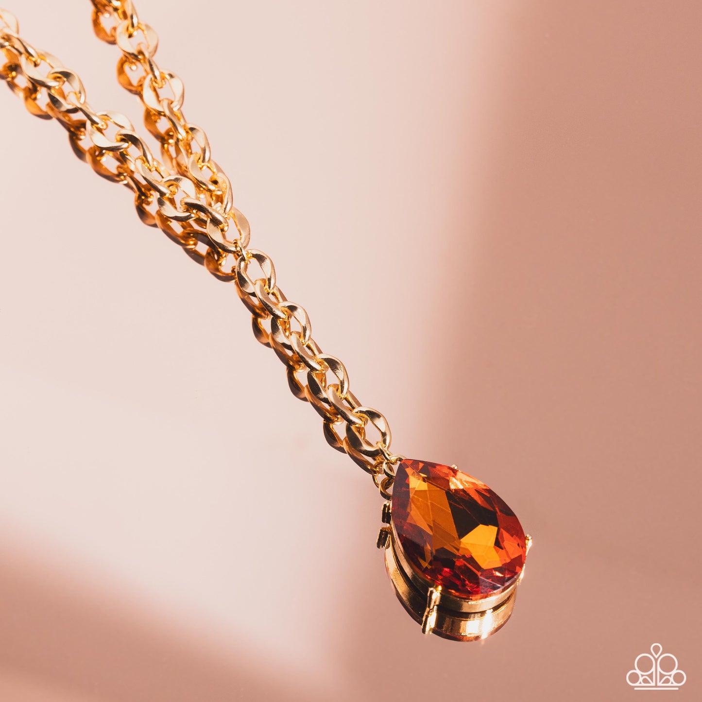 Benevolent Bling - Gold Abstract Ring Chain/Topaz Faceted Gem Pendant Paparazzi Necklace & matching earrings