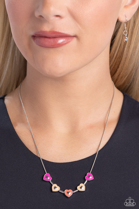 ECLECTIC Heart - Brown, Pink, Orange Heart Charms Paparazzi Necklace & matching earrings