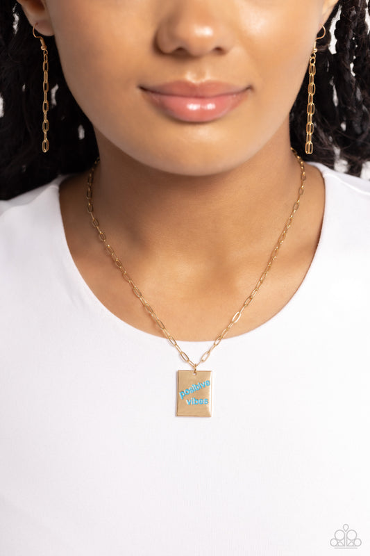 Optimistic Vibes - Blue Stamped "Positive Vibes" Pendant Paparazzi Necklace & matching earrings