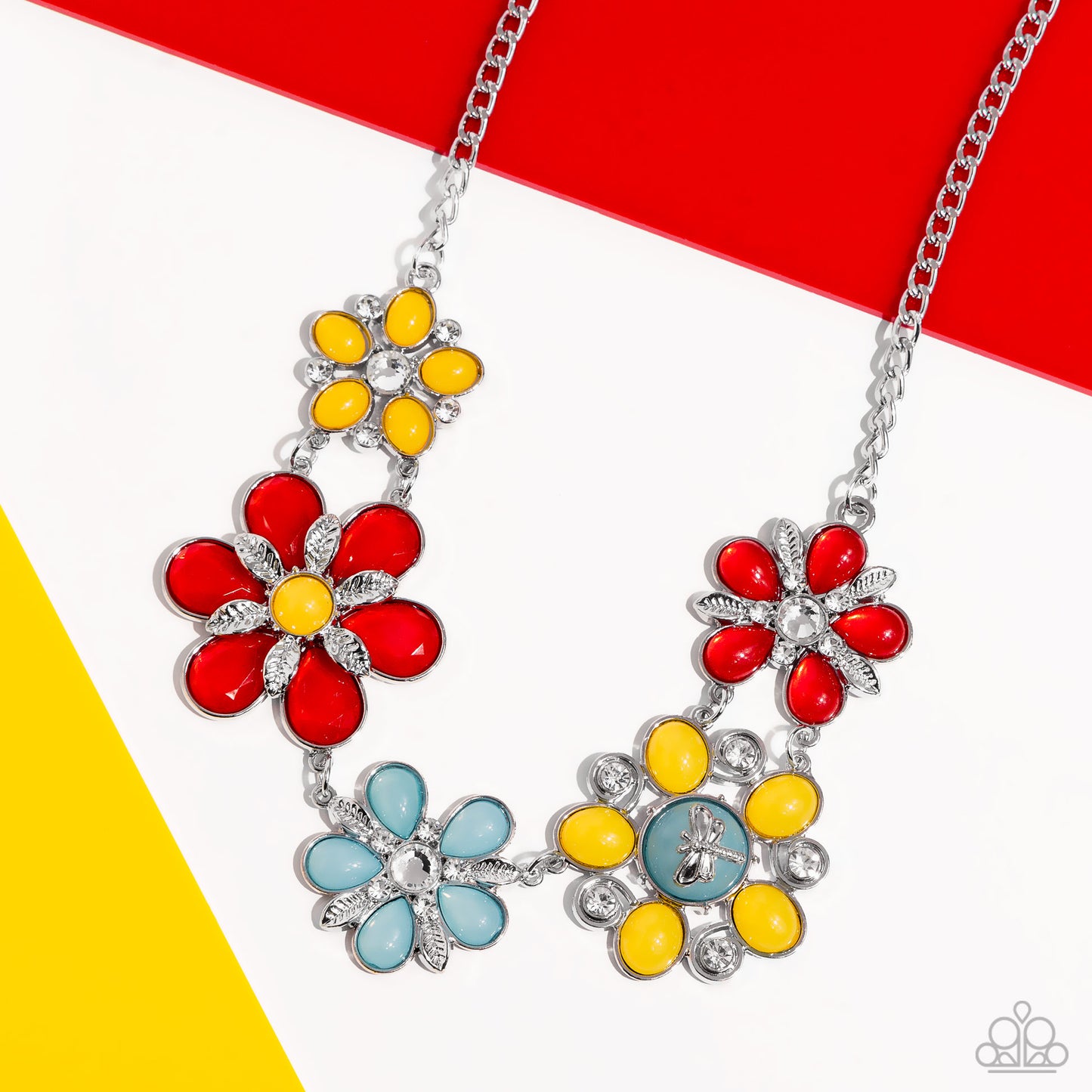 Dragonfly Decadence - Red/Yellow/Turquoise Beaded Flowers Paparazzi Necklace & matching earrings