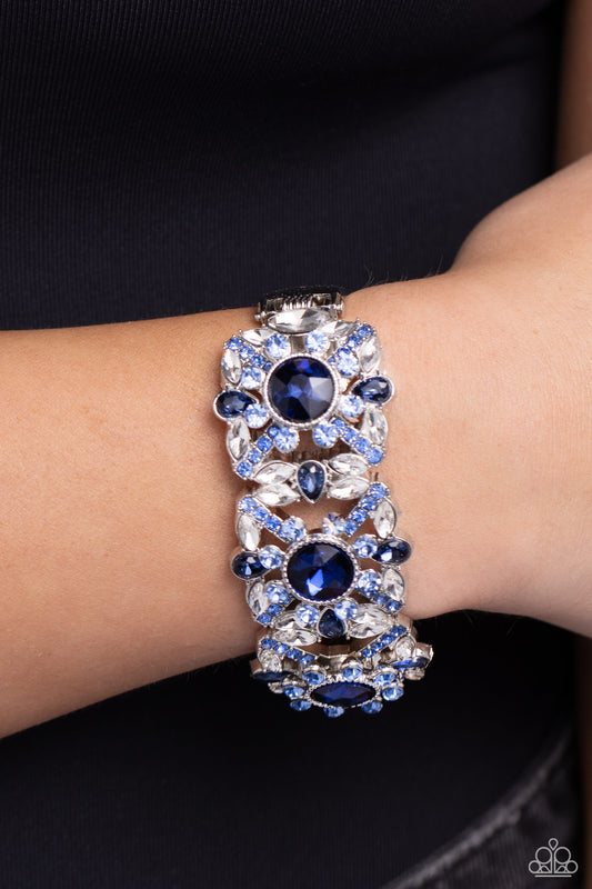 Shimmering Solo - Blue & White Rhinestone Paparazzi Hinge Bracelet
