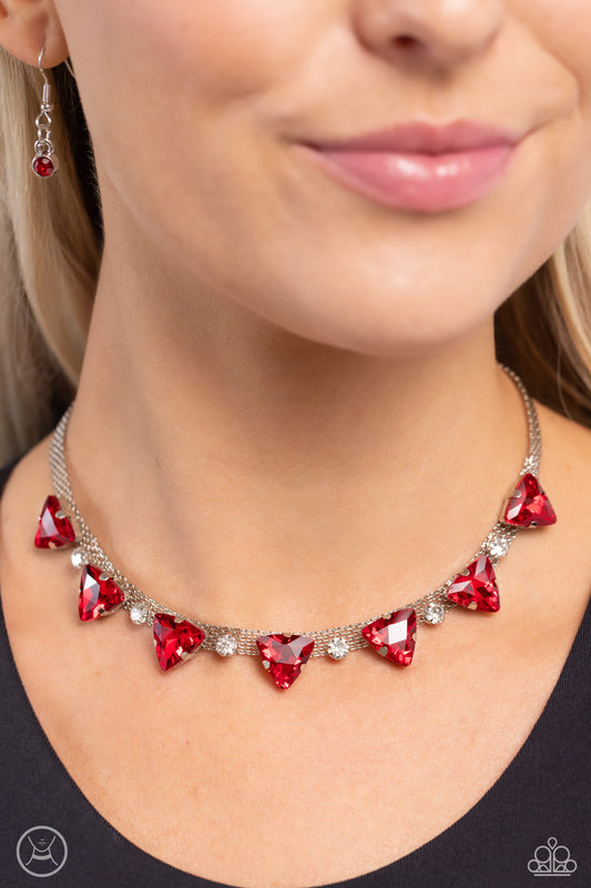 Strands of Sass - Red Triangular Gems/Dainty Chain Paparazzi Necklace & matching earrings