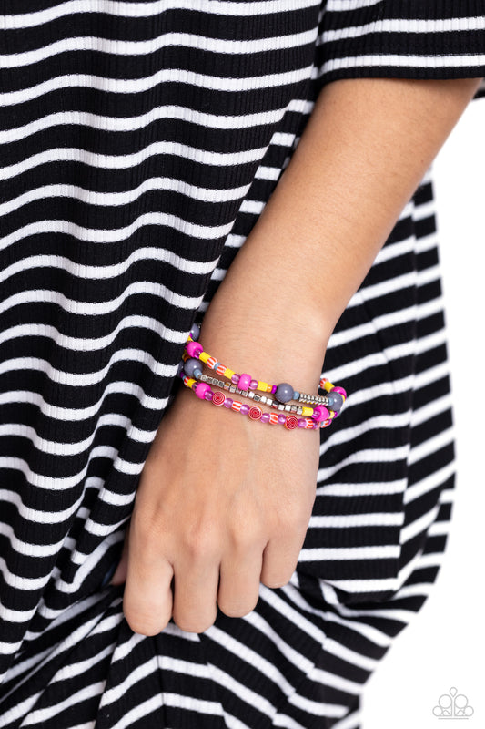 Confident Collision - Silver Accents & Multicolored Seed Beads Paparazzi Set of 3 Stretch Bracelets
