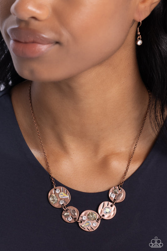 Handcrafted Honor - Copper Hammered Discs/Multicolored Gems Paparazzi Necklace & matching earrings
