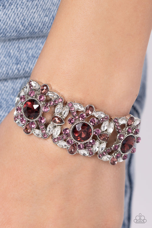 Shimmering Solo - Purple & White Rhinestone Paparazzi Hinge Bracelet