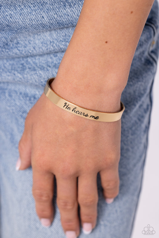 He Hears - Gold "He Hears Me" Stamped Paparazzi Cuff Bracelet