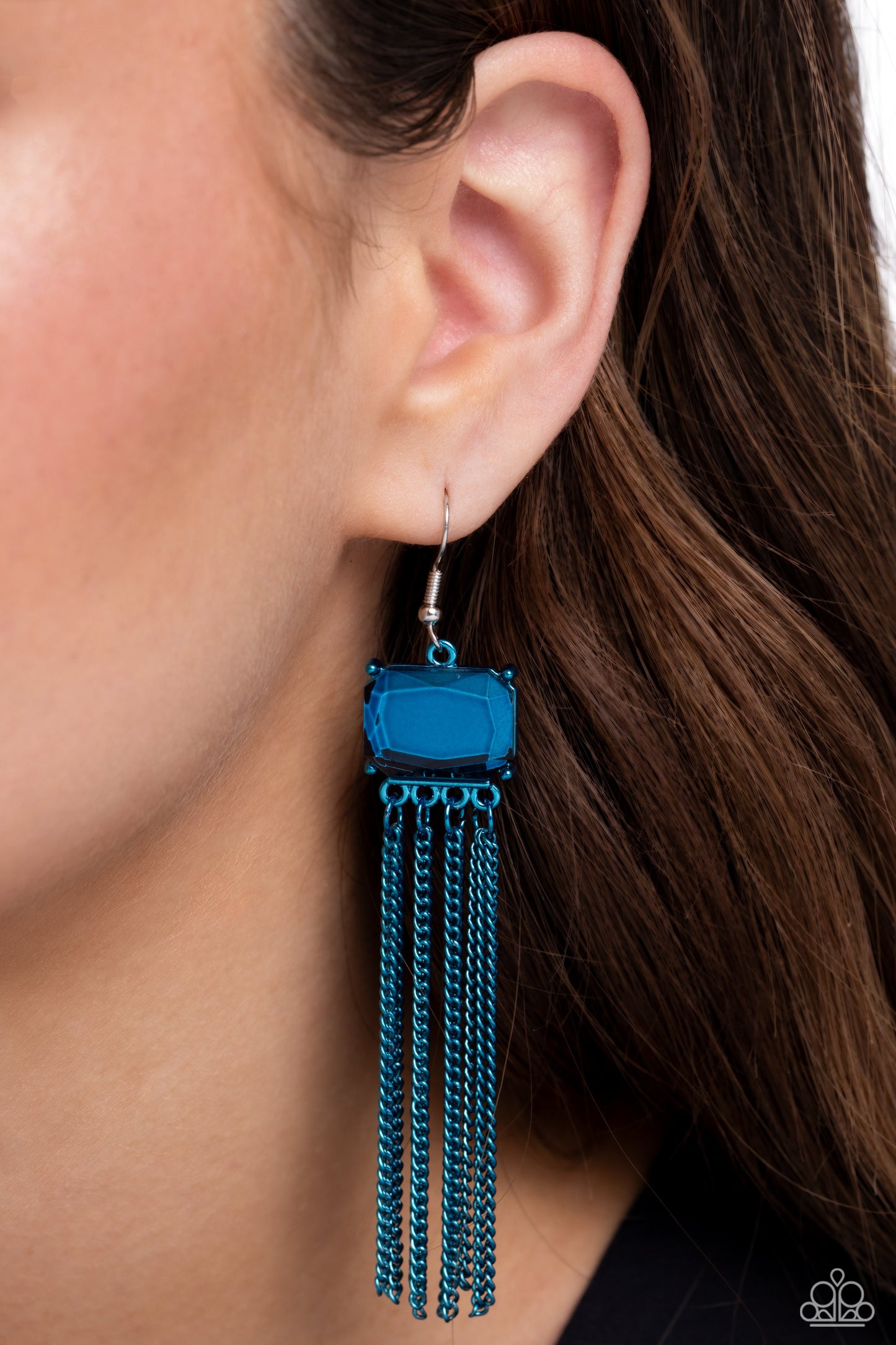 Dreaming Of TASSELS - Blue Chains & Blue Gem Paparazzi Earrings
