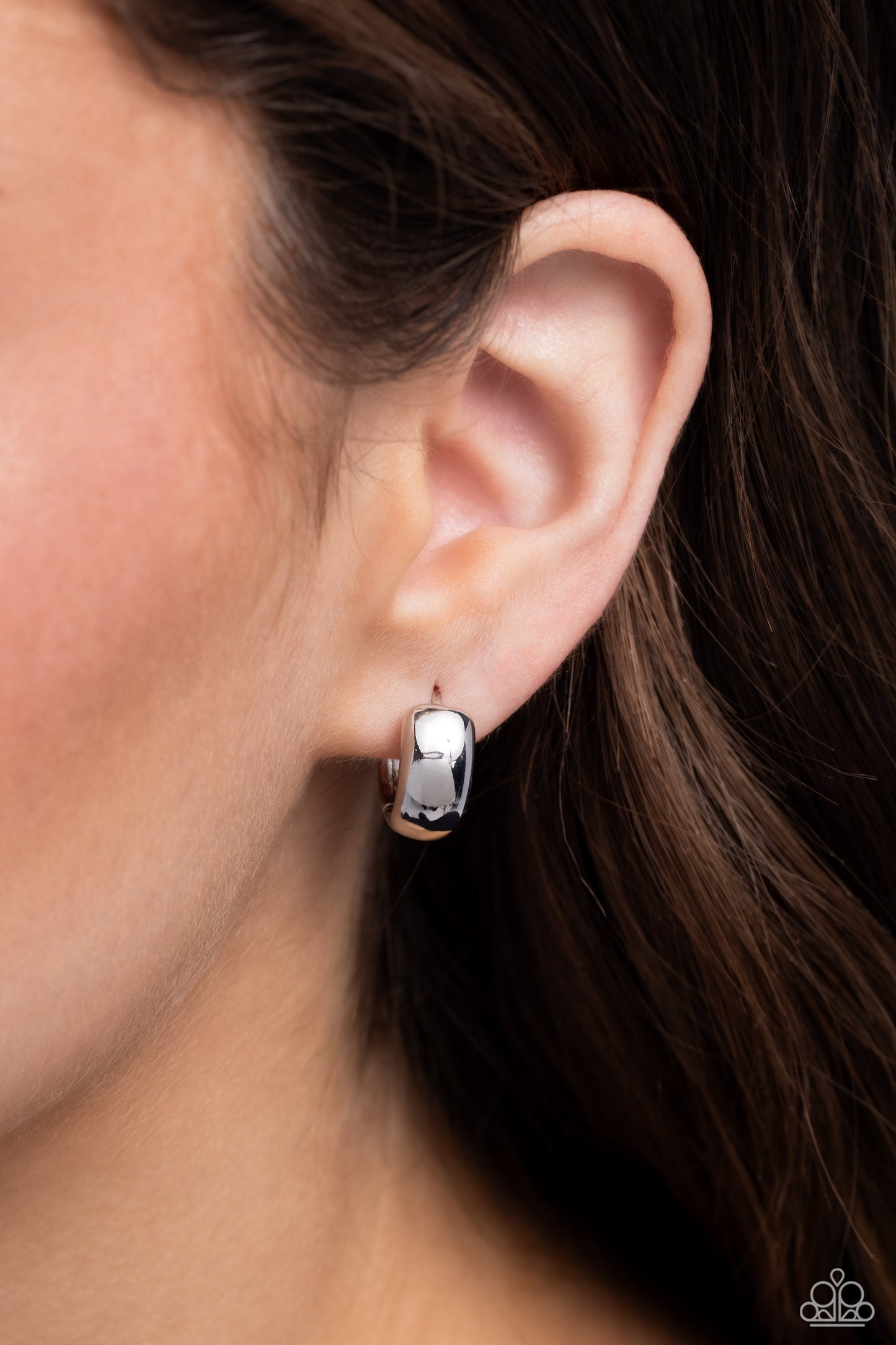 Hinged Halftime - Silver Paparazzi Hinge Hoop Earrings