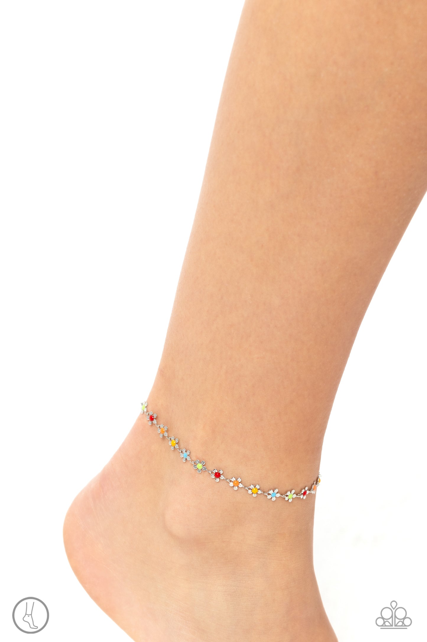 Familiar Florals - Multi Colored Beaded Centers/Silver Daisies Paparazzi Anklet